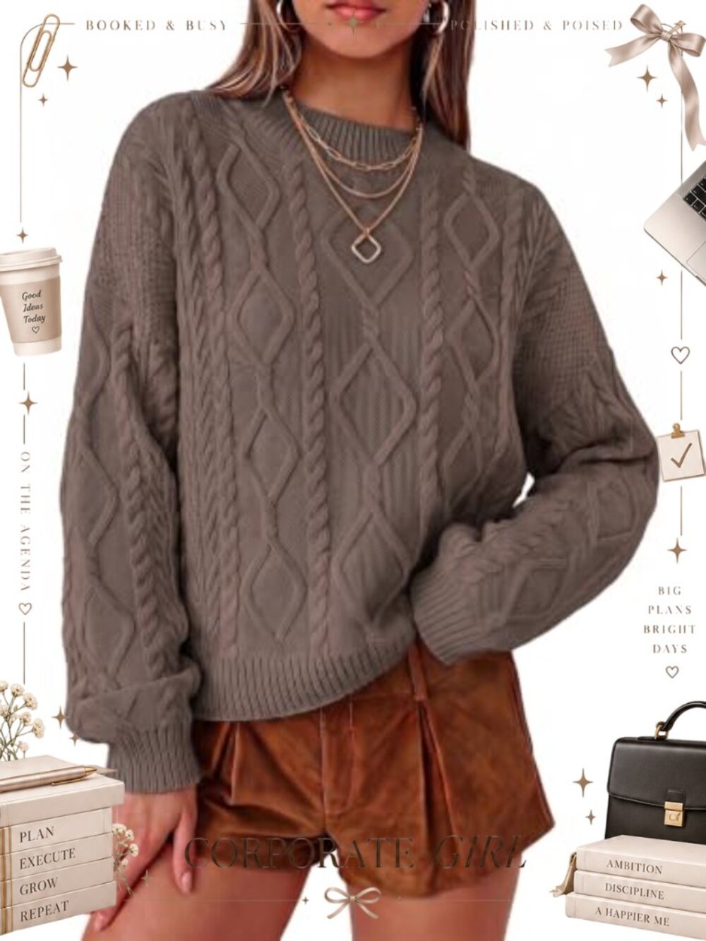 100% Cotton Cable Knit Cropped Sweater Pullover Crew Neck